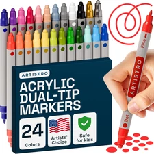 24 Dual Tip Acrylic Paint Pens Set – Fine & Dot Markers for Rock Wood Fabric Art