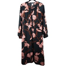 A New Day Floral Print Button Front Maxi Dress Women's XXL Black Pink & Orange