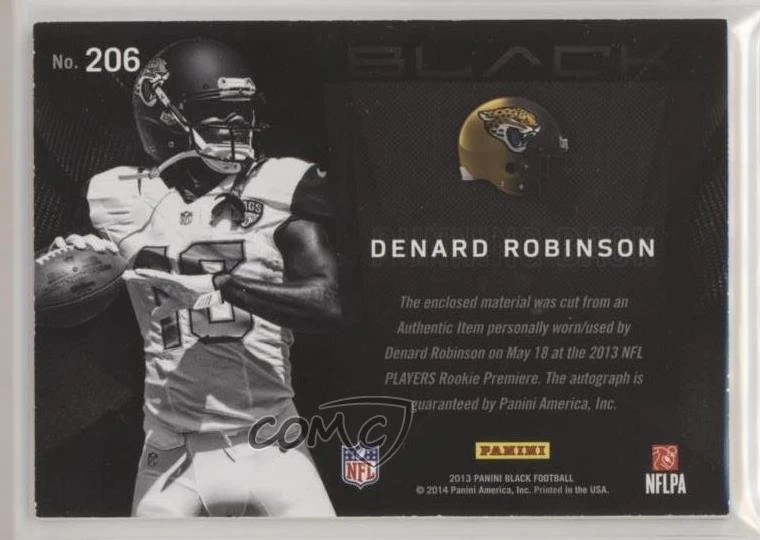 2013 Black Signatures Materials Prime Platinum /10 Denard Robinson Rookie RC - Image 2 of 2