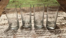 Set of 4 Vintage  Libbey Crisa Clear Dimpled, Pinched Grip Glass Tumblers 18oz