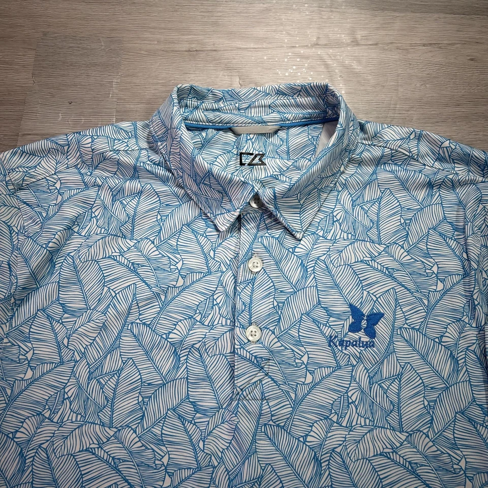 Cutter & Buck Kapalua Polo 衫男式 XL 蓝叶印花 CB DryTec 高尔夫 UPF — 第 3/4 张图片