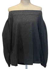 LOFT Women's Dark Grey Sparkly Off the Shoulder Top Blouse-Size L-NWT