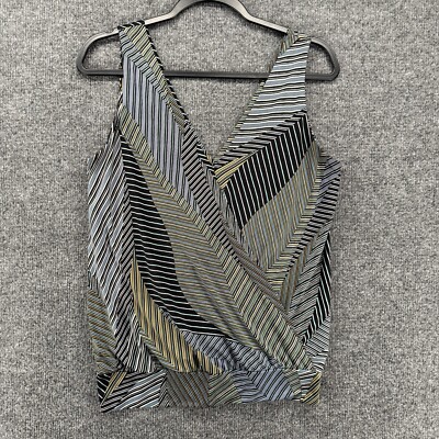Allison Joy Top Womens S Striped Wrap V-Neck Sleeveless Ladies Office Career
