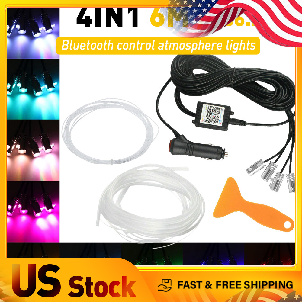 6M RGB Car LED Interior Fiber Wire Optic Strip Neon Atmosphere Light Kit APP 1pc
