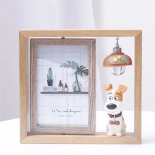 Creative Picture Frames Photo 6" Rotating Wooden Frame w/ Light Cartoon Pig/Dog