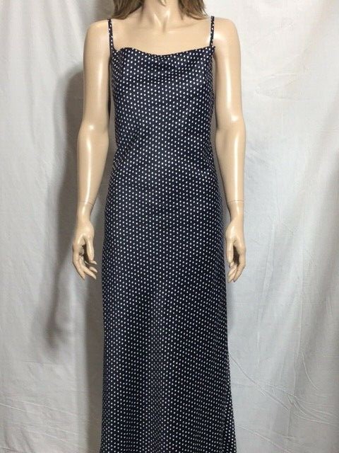 Women's NWT Aqua Navy/Blue Polka Dots Satinslip Dress