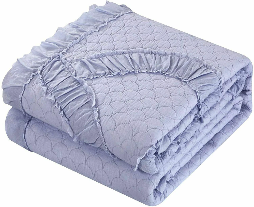 Chic Home Finna 1 Piece Quilt Coverlet 100% Cotton Fish Scale Pattern Stitching  - Image 2 of 3