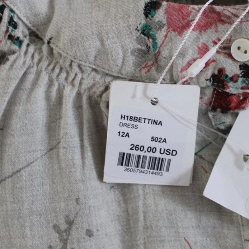 Nuevo con etiquetas Vestido Bonpoint Bettina Manga Larga Gris Estampado Floral Algodón 12 Foto 4 de 4