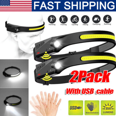 2X Waterproof COB Headlamp Night Buddy LED Sensor 230° Head Torch Headlight Lamp