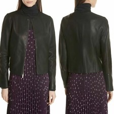 Vince Women's Silk Lined Zip 100% Lamb Leather Black Jacket Coat Size M Nwt $999