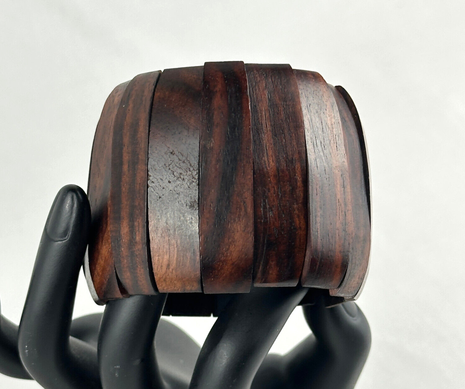 Bracelet Wide Rectangular Curved Dark Wooden Bead… - image 1