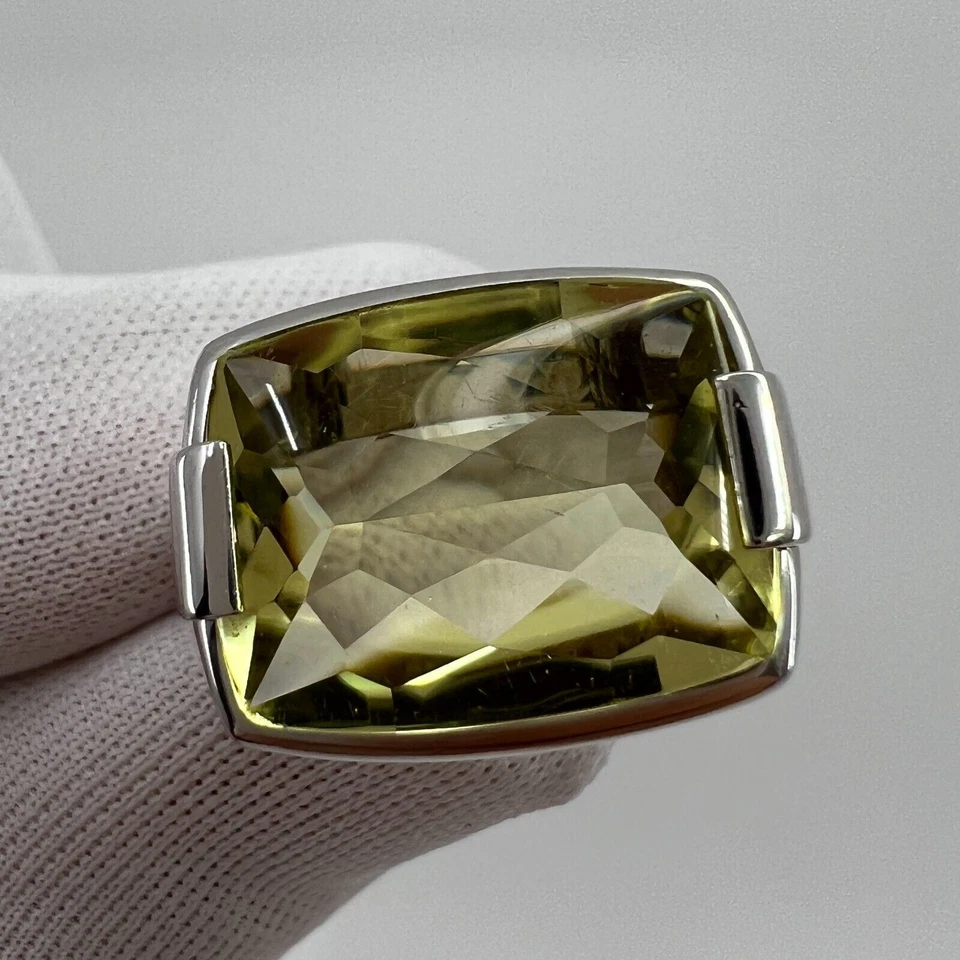 Vintage Bvlgari Allegra Yellow Citrine Lemon Quartz 18k White Gold Cocktail Ring - Image 3 of 4