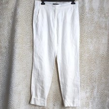 Mango Suit White Cream Linen Trousers Pockets Cuffed Hem Size 42 EU/UK 14