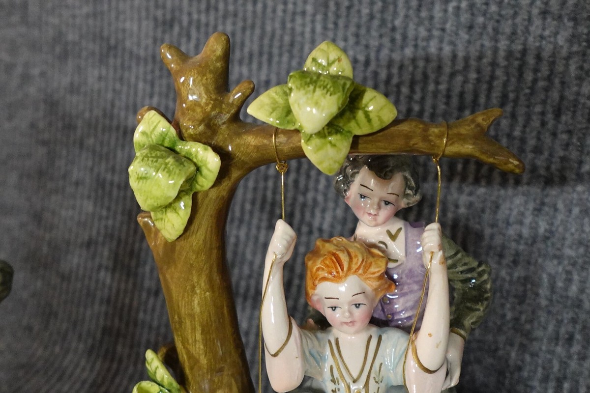 Pair Vintage Capodimonte Armqani Naples Couple Swinging Figurine