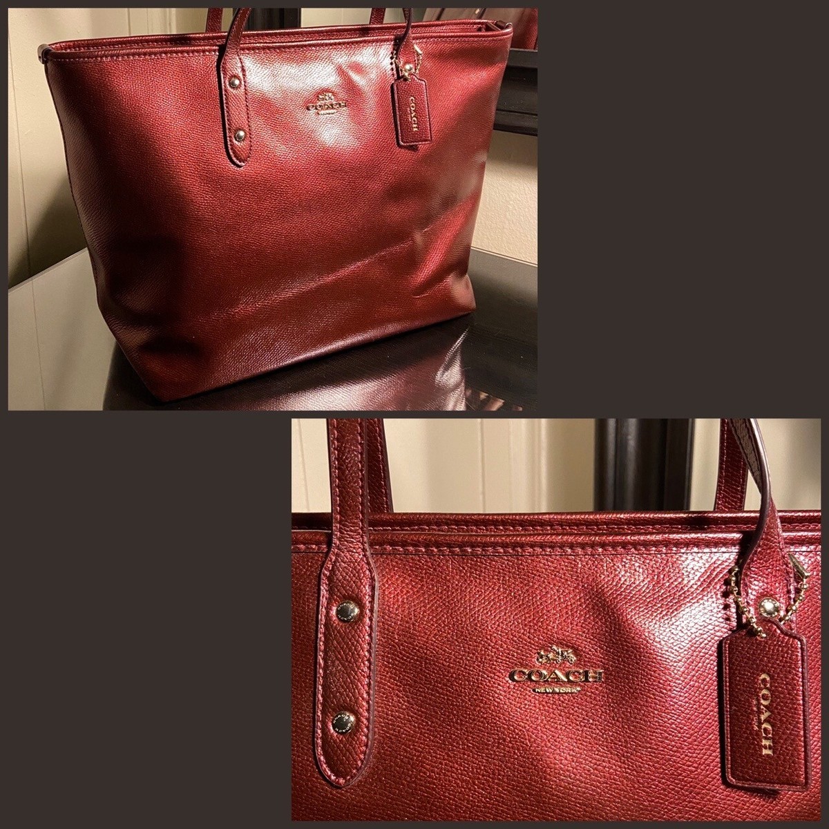 Coach - Red and Gold City Zip Tote in Metallic Crossgrain Coach - Red and Gold City Zip Tote in Metallic Crossgrain