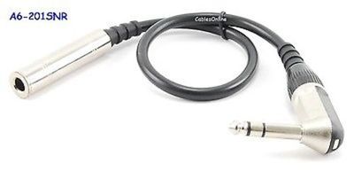 1ft Rean 1/4 inch 6.3mm Right-Angle Male to Female Extension Stereo Audio Cable