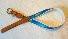 Zep Pro Belt Mens Size 30 Brown Blue Solid Brass Embroidered Fish Ribbon Golf