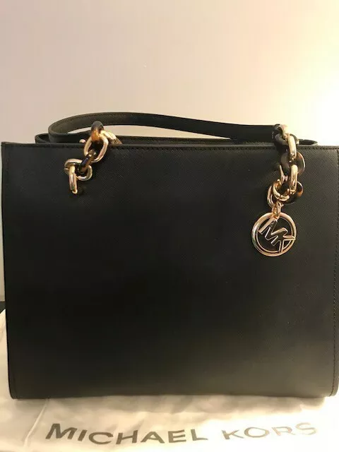 michael kors black bag with gold chain