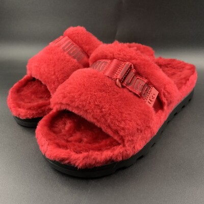 UGG FLUFF UP SLIDE SLIPPER MEN SIZE 9 US SAMBA RED SHEEPSKIN WOOL