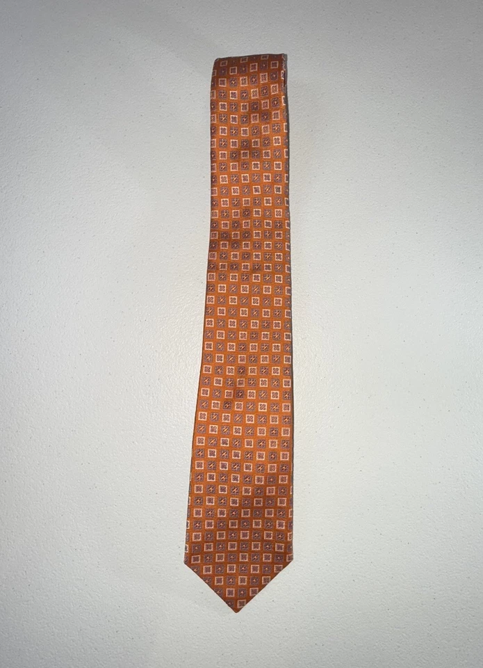 Corbata para hombre IKE BEHAR 100 % seda italiana naranja/azul geométrica hecha en Italia Foto 2 de 4