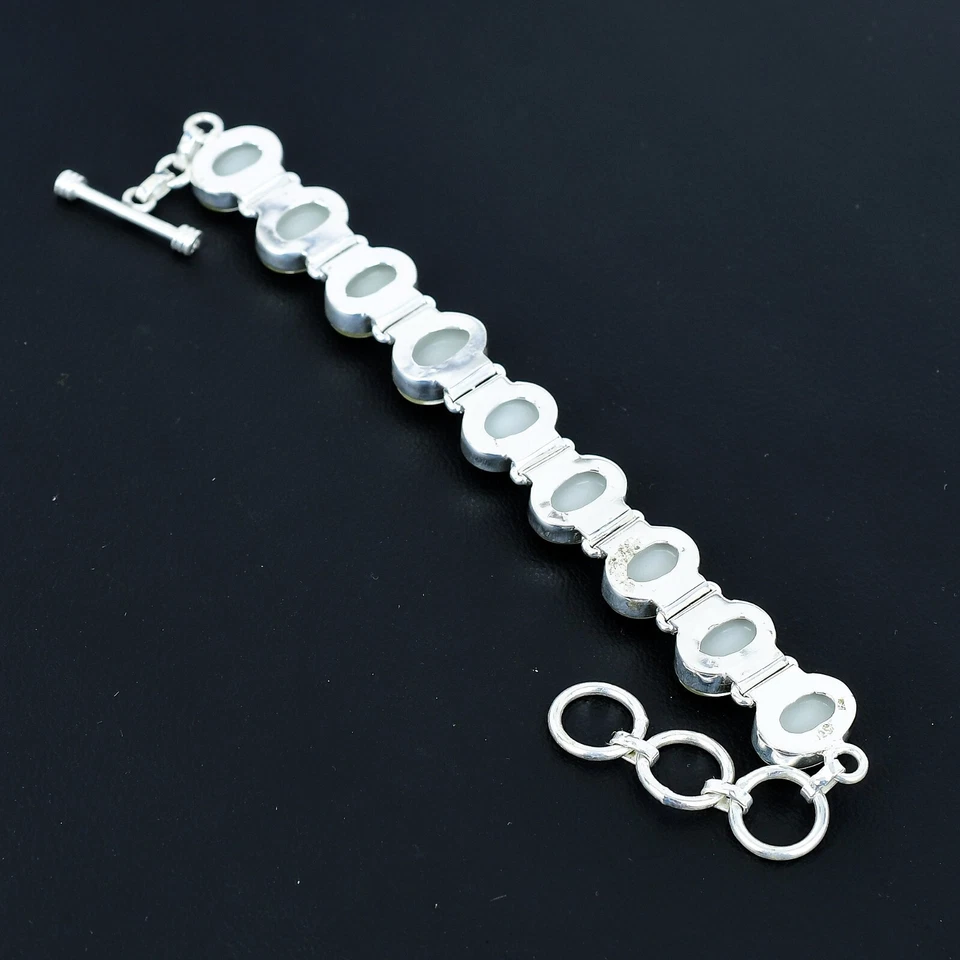 Bracciale In Opale Di Fuoco Giallo Triplo In Argento Sterling 925 Fatto A Mano - Immagine 4 di 4