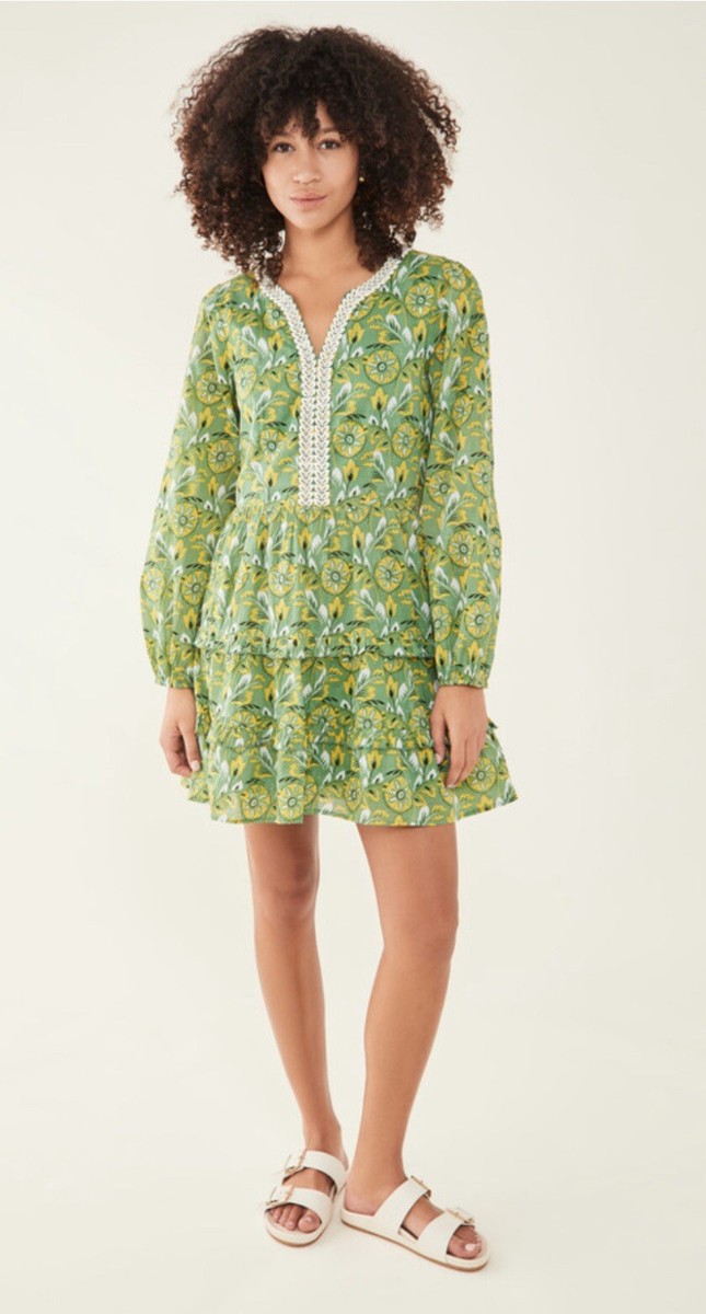 Roller Rabbit Zanna Naema V-Neck Embroidered Long Sleeve Dress Size XS