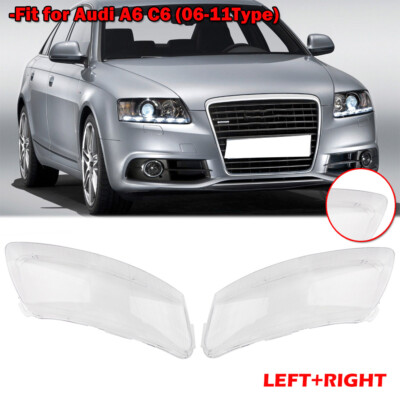 2x Headlight Lens Cover Lampshade For Audi A6 C6 2006-2011 Lenses Cap Left Right