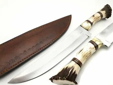 D2 STEEL CUSTOM HANDMADE HUNTING DAGGER TACTICAL BLADE KNIFE ANTLER GRIP & COVER