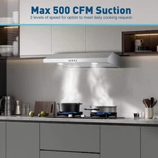 30inch Kitchen Under Cabinet Range Hood 500CFM Stainless Steel 3-Speed Fan LEDs