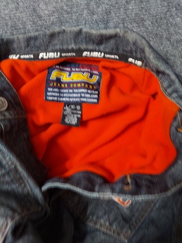 vtg Fubu Denim Jacket 14-16 Youth Blue Jean Trucker Fleece Lined Hip Hop y2K - Picture 13 of 15