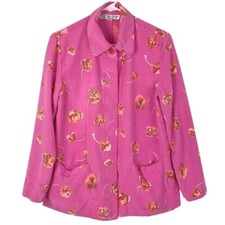 Vintage 90s Silk Floral Jacket Blazer Womens Size Small Pink Flower Print Granny