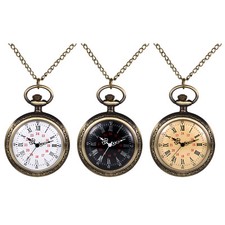 Unisex Antique Analog Quartz 24-Hour Pocket Watch Pendant Necklace Sweater Chain