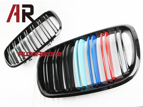 BMW Gloss Black Front M Look Grille W/ Metal M Tri Color For E70 X5 X5M E71 X6 - Picture 3 of 3
