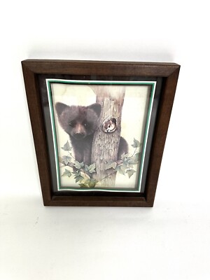 Vintage F. Massa Artwork Shadow Box Bear/Cub w/Squirrel