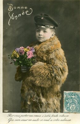 Happy New Year with Handsome Boy in Fur Coat Cap Plus One OFFER