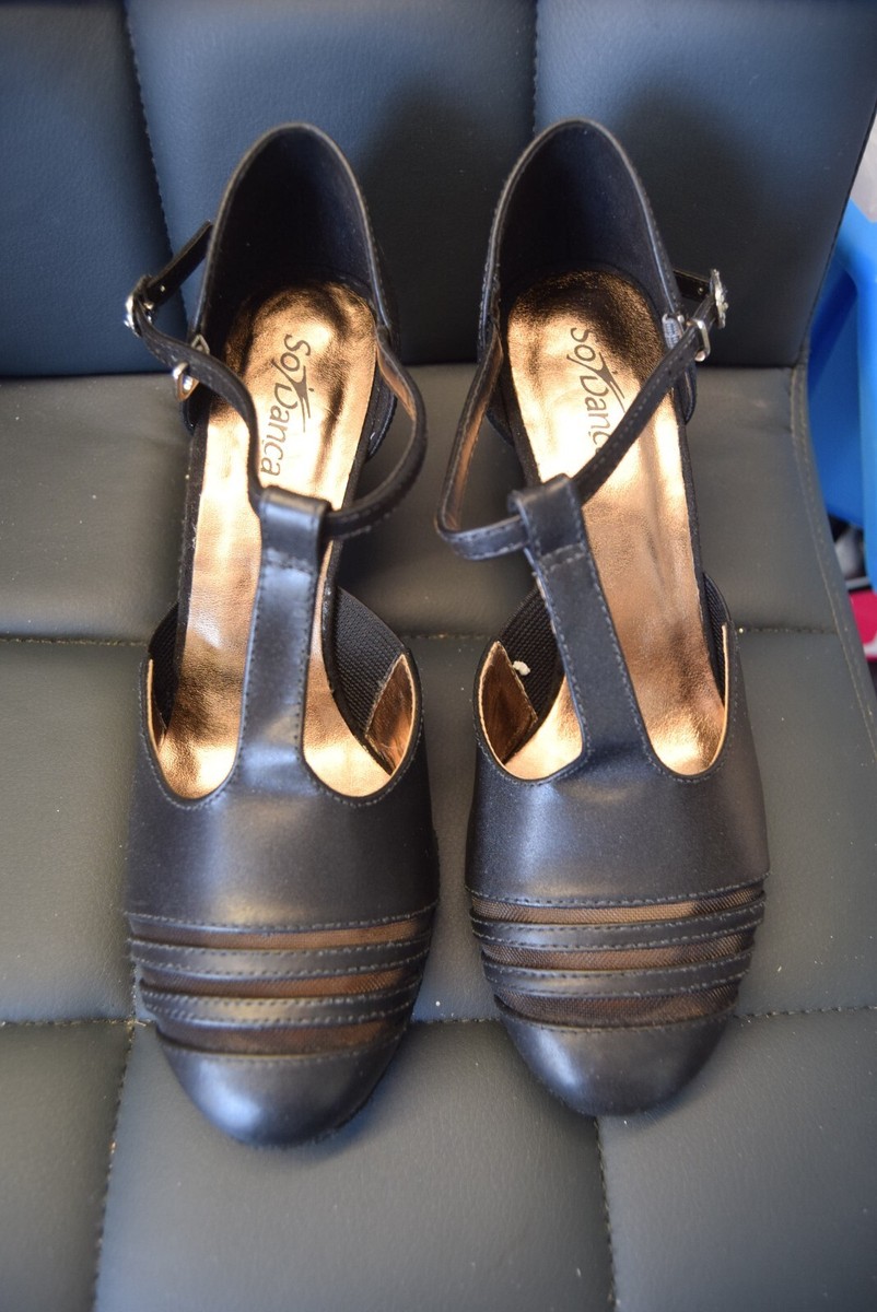 Black So Danca T-bar strap character stage shoes heel UK