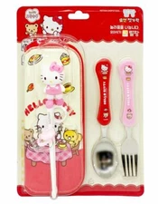 Hello Kitty Spoon Fork Training Chopsticks Set Cutlery Cute Design Utensils 