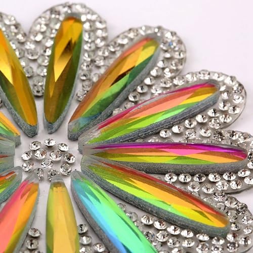 Fashion Rainbow Color Crystal Daisy Iron On Patch, Shiny Rhinestone Patch for - Picture 4 of 7