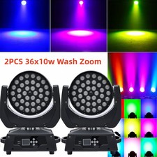 US 2PCS 360W RGBW Zoom Wash Moving Head Light 36X10W DMX LED Stage Beam Lighting