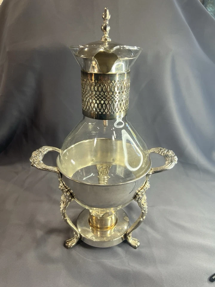 Jarra de café inglesa vintage plateada Mfg Corp con soporte - vidrio y plata EE. UU. Foto 2 de 4