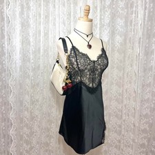 Victoria's Secret Black Lace Slip Dress Lingerie Size M Whimsi Goth Dark Fairy