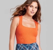 Wild Fable Women's Square Neck Sleeveless Ribbed Bodysuit Orange Small NWT