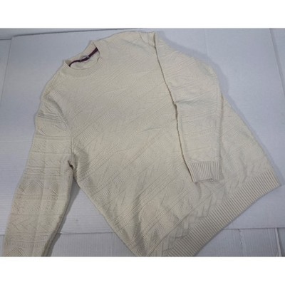 Walbusch Crew Neck Sweater Textured Geometric Knit Mens Cream Cotton  Minimalist