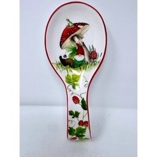 Cracker Barrel Ceramic Gnome Mushroom Berry Spoon Rest Red White 821638