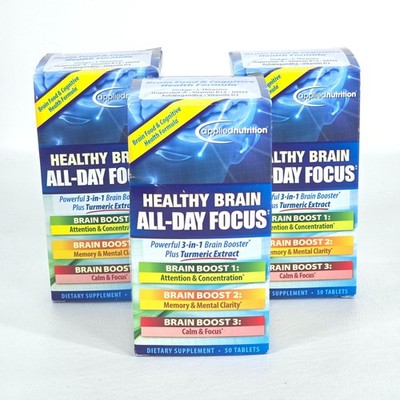 3 Pack AppliedNutrition Healthy Brain All-Day Focus 150 Tablets NEW Sealed 10/26