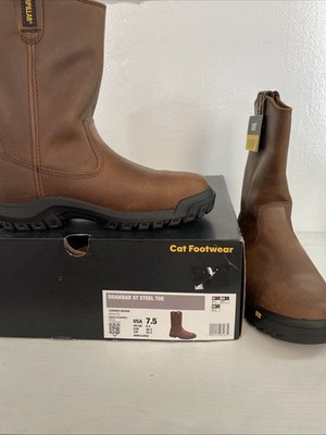 Caterpillar Boots Mens 7.5 Work Western Drawbar Steel Toe Pull On P91155 Brown