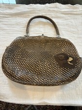 Brown Reptile Purse Metal Clasp Floral Patch Vintage Handbag
