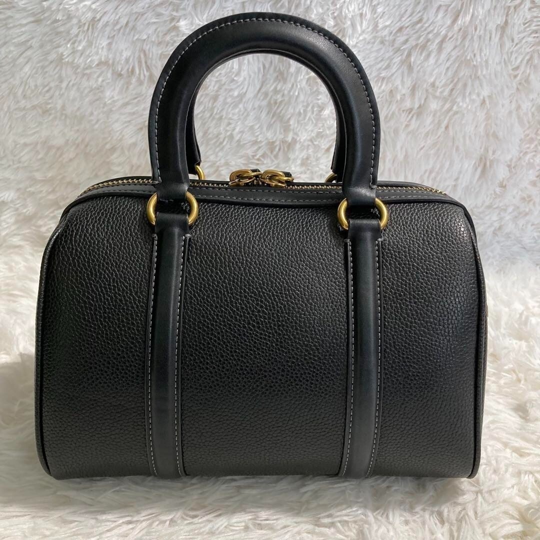 NEW COACH C8530 Satchel Leather 2-way Shoulder Handbag Black Gold