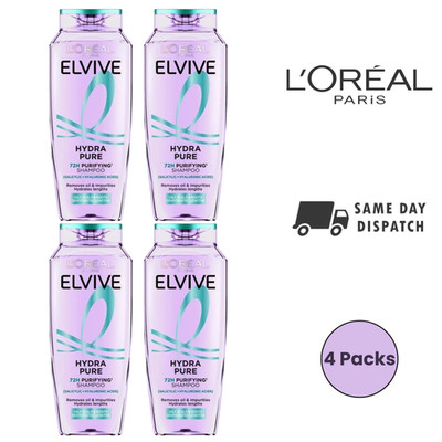 L'Oreal Paris Elvive Hydra Pure 72H Shampoo für fettige Kopfhaut 250ml - 4 Packungen