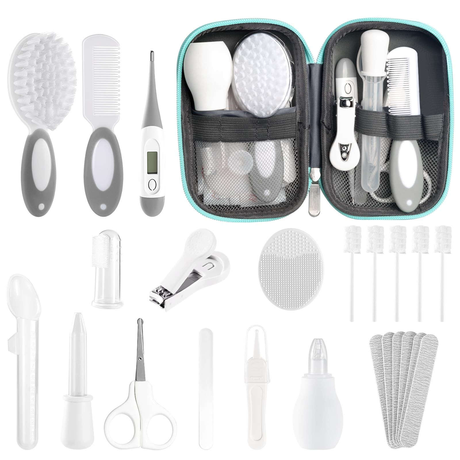 Baby Healthcare and Grooming Kit for Newborn Kids, 24PCS Upgraded Safety Grey